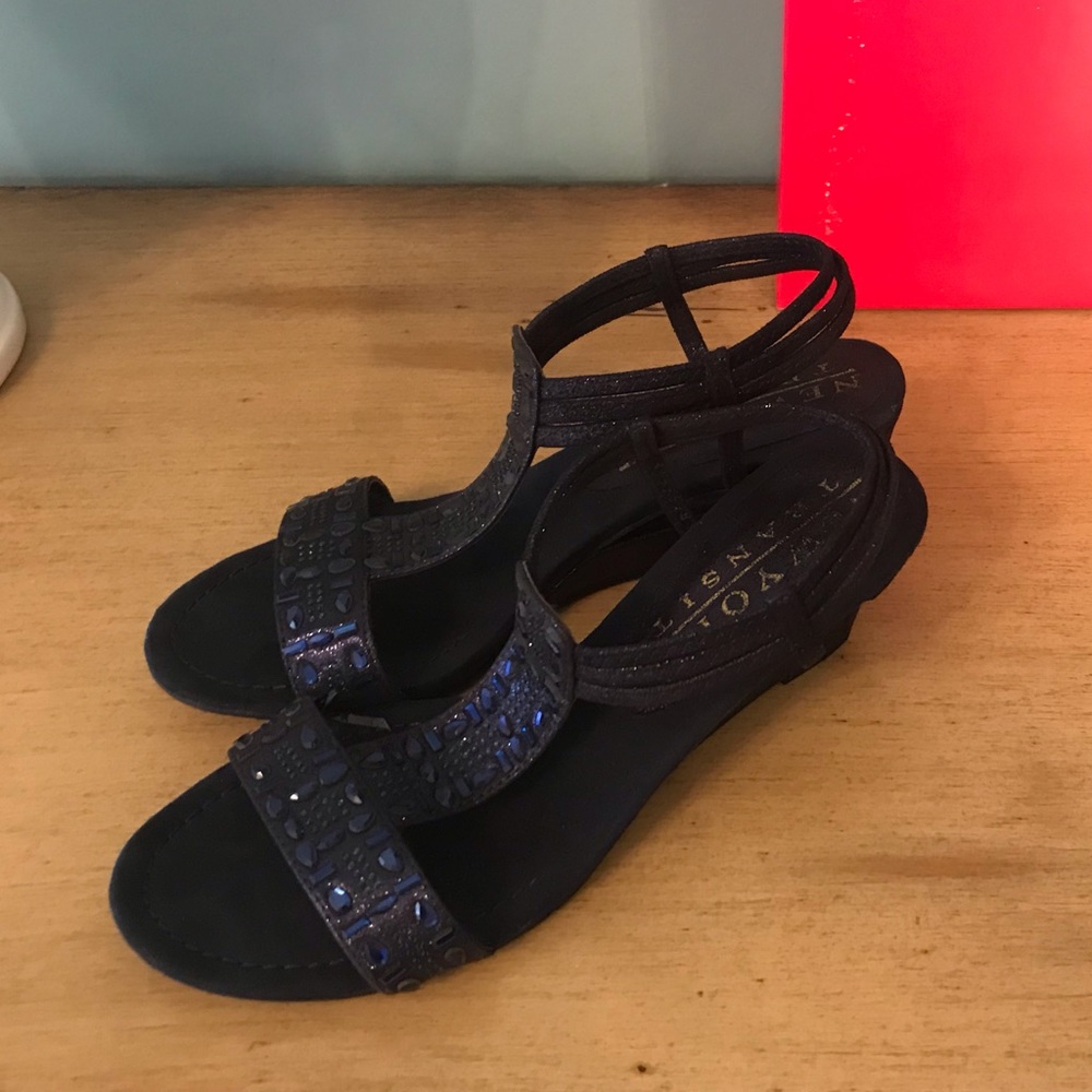 Navy blue NY Transit formal wedge dress shoes 8